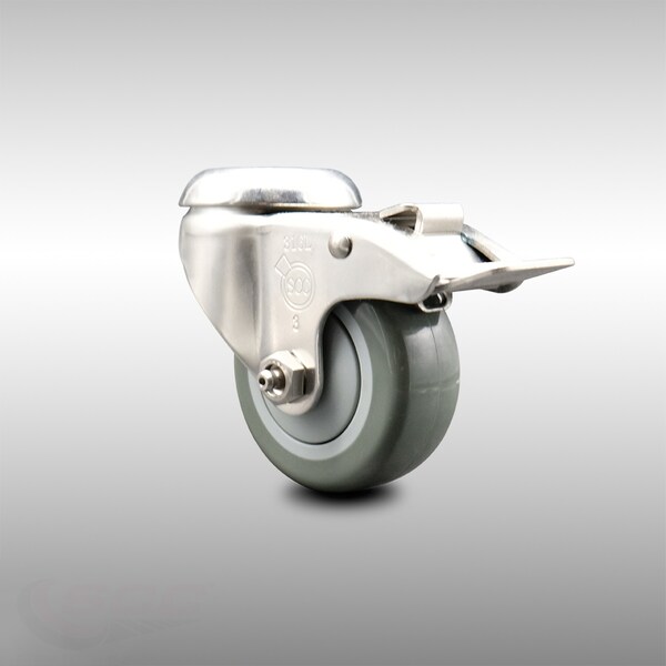 3 Inch 316SS Gray Polyurethane Swivel Bolt Hole Caster with Total Lock Brake
